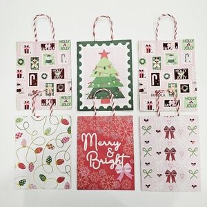 Christmas Holiday 6 CT Kraft Bags with Handles Gift Bags for Presents 9x7x4